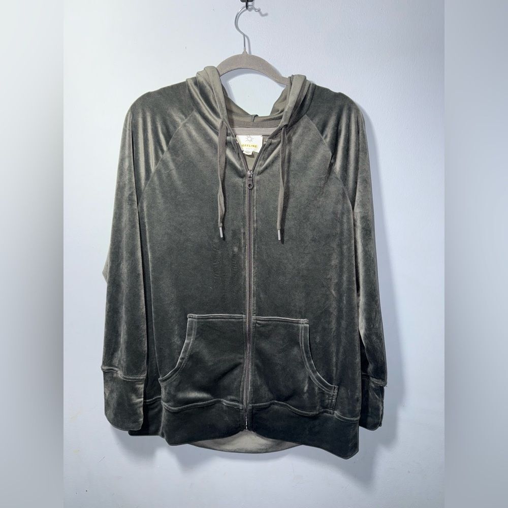 OFFLINE By Aerie After Party Velour Full Zip Hoodie Smoked Gray Size M NWOT